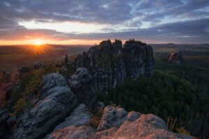 Schrammsteine im Sonnenuntergang - Landschaft